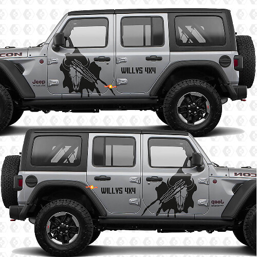 4x4 Krallenabdruck Totenkopf Seitentür Vinylaufkleber passend für Jeep Wrangler 1