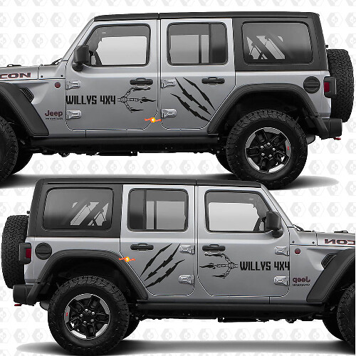 4x4 Krallenmarkierungen Willys Seitentüren Vinyl-Aufkleber passend für Jeep Wrangler 1