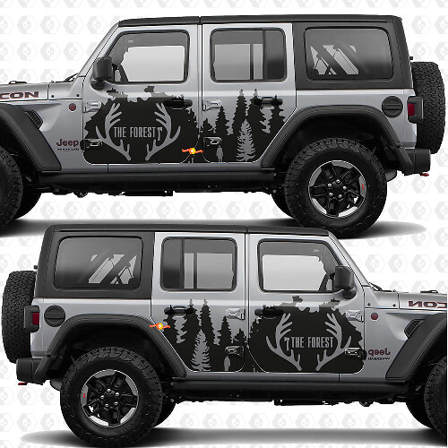 Geweih Wald Linie Seitentüren Vinyl-Aufkleber passend für Jeep Wrangler 1