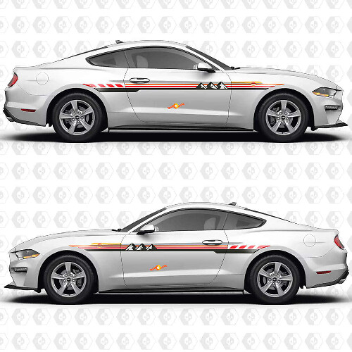 S550 Mountains Sonnenuntergang Retro Verlauf Stil Seitentüren Vinyl Aufkleber Sticker für Ford Mustang 1