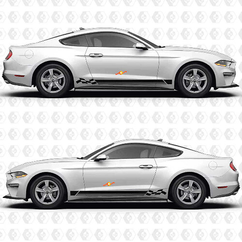 Schachbrettflagge und Dreifachstreifen Seiten-Vinyl-Aufkleber für Ford Mustang