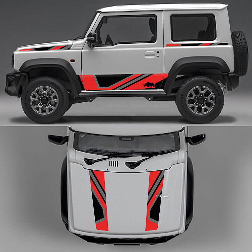 Rhino Edition Abstrakte Linien Grafik Seiten Türen und Motorhaube Vinyl Aufkleber für Suzuki Jimny