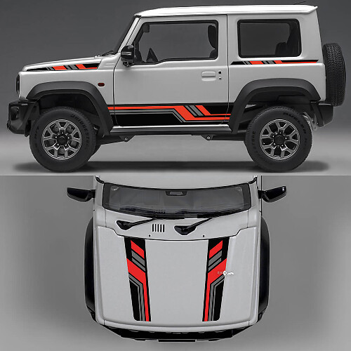 Rhino Edition Abstrakte Linien Grafik Seiten- und Motorhauben-Vinylaufkleber 2 für Suzuki Jimny