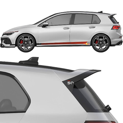 Racing Side Stripes & GTI 50 Spoiler Vinyl Aufkleber Set für Volkswagen Golf GTI Edition 50