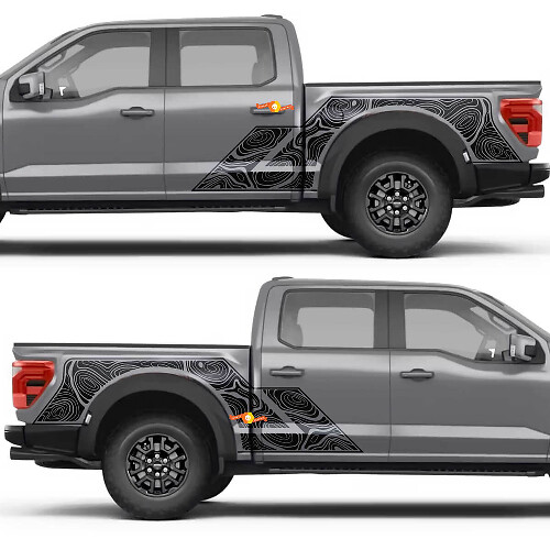 Topographic Map Pattern Side Door Rear Fender Vinyl Decal Sticker for Ford F-150