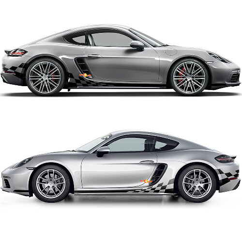 Karierte Flaggen-Seitenstreifen Vinyl-Aufkleber-Set für Porsche 718 Cayman