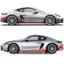Schweller-Checkered-Flag-Seitenstreifen-Grafikaufkleber für Porsche 718 Cayman 2