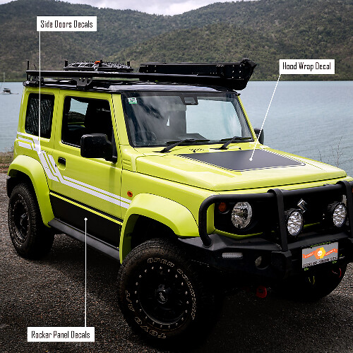 Kit aus Seitenschweller-, Tür- und Motorhaubenaufklebern für Suzuki JIMNY 1