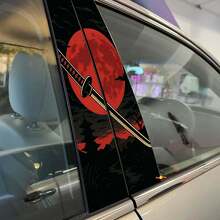 Japanische Katana Roter Mond Auto Säule Tür Vinyl Aufkleber Set_2