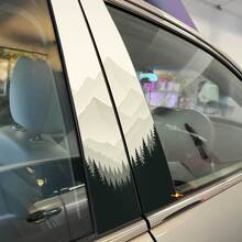 Nebel Berge Wald Silhouette Säule Türen Vinyl Aufkleber Decal 2