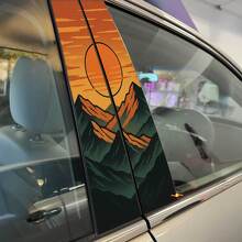 Retro Berge Sonnenuntergang Säulentüren Vinyl Aufkleber Sticker 2