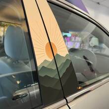 Sonnenaufgang über Bergkamm Gedämpfte Vintage-Töne Säulentüren Vinyl-Aufkleber 2