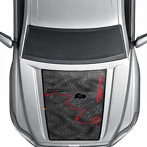 Blackout Topographische Karte Abenteuerreise TRD 4x4 Offroad Vinyl Motorhaubenaufkleber für Toyota Tacoma 2024 und neuer