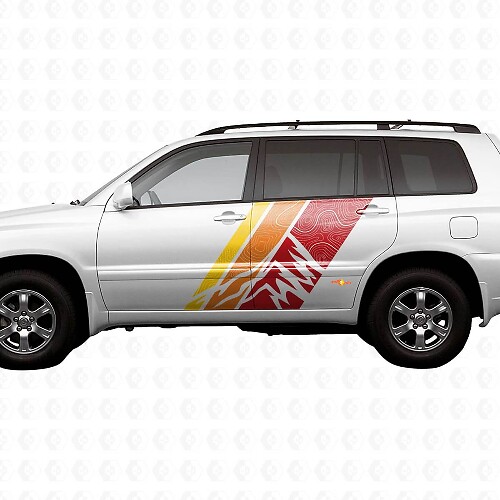 Vintage Mountains Topographischer Stil Türseitige Streifen Vinylaufkleber Decal Für Toyota Highlander 2006