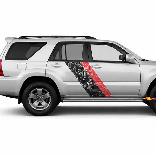 Topografischer Kartenstil Zwillingsstreifen Seiten-Vinylaufkleber Decal für Toyota 4Runner 2002-2009