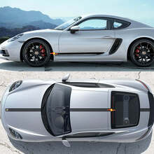 Rennstreifen Seiten Motorhaube Dach Kofferraum Vinyl-Aufkleber-Set Für Porsche 718 Cayman Boxster 3