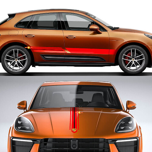 Racing-Streifen Grafik Motorhauben-Seiten Vinyl-Aufkleber-Set für Porsche Macan