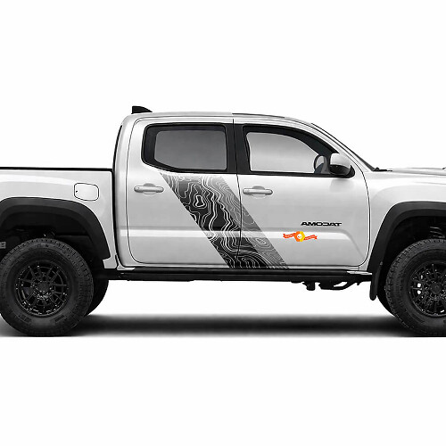 Topografische Karten-Stil Zwillingsstreifen Seiten Vinylaufkleber Decal Für Tacoma 2015-2023 1