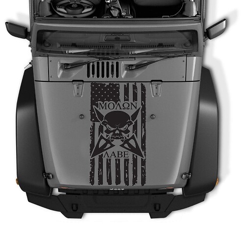 Molon Labe Vintage Amerikanische Flagge Totenkopf Hauben Vinylaufkleber für Jeep Wrangler