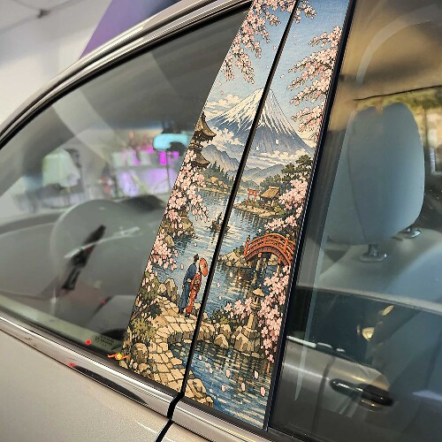 Mount Fuji mit Kirschblüten Säulentüren Vinyl-Aufkleber