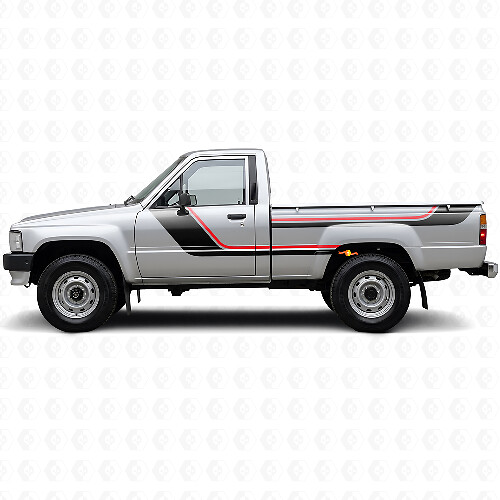 Twin-Stripes Tür- und hintere Seiten-Vinylaufkleber-Set für Toyota Hilux 1983-1988 1
