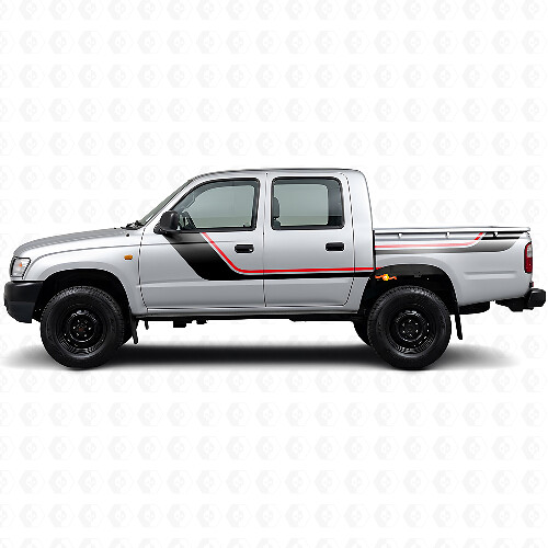 Twin Stripes Tür- und hinterer Seiten-Vinylaufkleber-Satz für Toyota Hilux 1997-2004