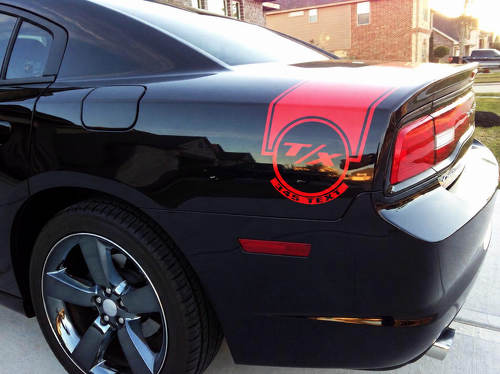Custom Text T/X 345 Kreisstreifen Heckkotflügel Kofferraum Vinyl-Aufkleber Sticker für Dodge Charger 2011-2014