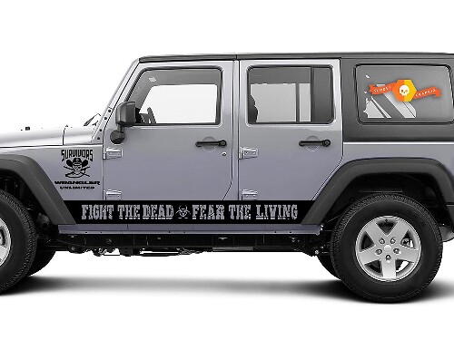 Jeep Rubicon Wrangler – Fight The Dead Fear The Living – Seitentürstreifen Vinyl-Aufkleber