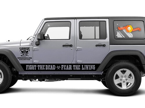 Jeep Rubicon Wrangler – Fight The Dead Fear The Living – Seitentürstreifen Vinyl-Aufkleber