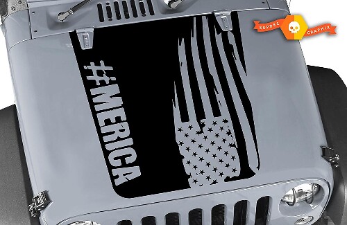 America Used-Look Flag Motorhauben-Vinylaufkleber für Jeep Wrangler