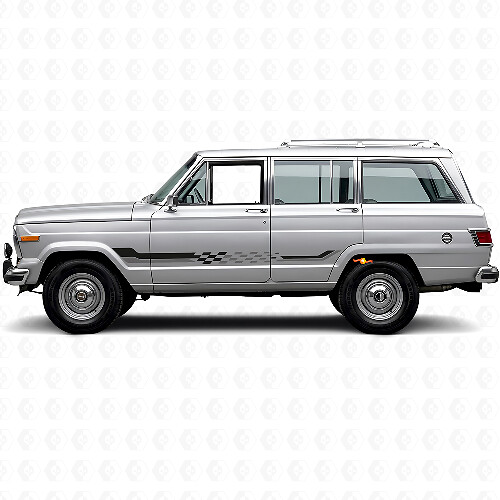 Schachbrett-Flaggen-Seitenstreifen Vinyl-Aufkleber für Jeep Wagoneer 1963-1991_1