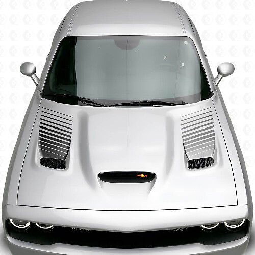 Verdünnter gestreifter Haubenentlüftungs-Aufkleber-Kit aus Vinyl für Dodge Challenger 2015+_1