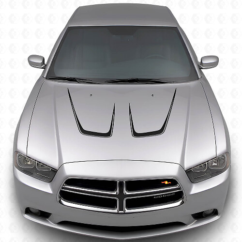 Twin Cambered Haubenstreifen Vinyl Aufkleber Set 2 für Dodge Charger 2011-2014_1