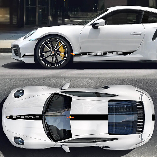 Porsche Style Streifen Komplettset Vinyl-Aufkleber Für Porsche 911 Turbo S3_1
