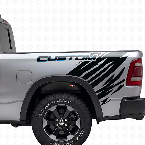 Benutzerdefiniertes Umriss-Grunge-Stil Heckseiten-Vinyl-Aufkleber-Set für Dodge Ram_1
