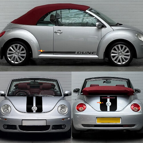 Dünen-Stil Doppelte Streifen Motorhaube Kofferraum Seiten Vinyl Aufkleber Set für Volkswagen Käfer Cabriolet
