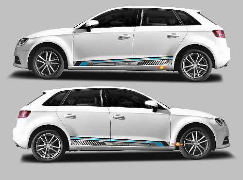 A3 Sport Techno Style Seitenstreifen Vinyl Aufkleber Set für Audi A3 Sportback