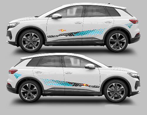Schachbrett-Seitestreifen Vinyl-Aufkleber-Set für Audi Q4 E-Tron
