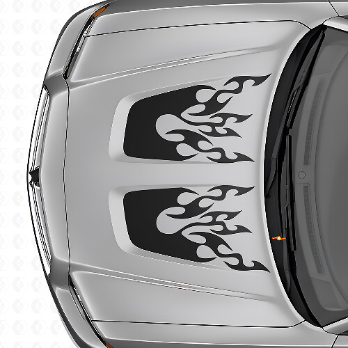 Flammen-Style Doppel-Kaputzenstreifen Vinyl-Aufkleber-Set für Dodge Charger