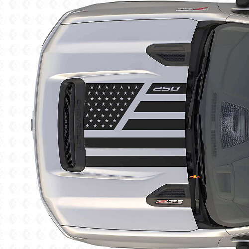 USA-Flaggen-Sterne & Stahl-Stil Motorhauben-Vinylaufkleber für Chevrolet Silverado 2500 HD_1