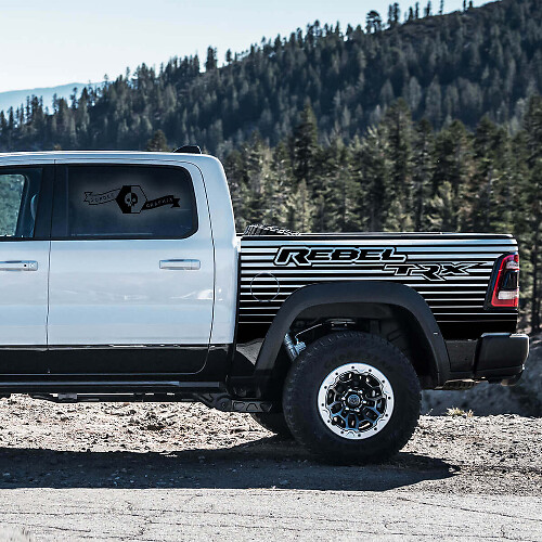 Strobe-Style-Bettseiten-Streifen Vinylaufkleber-Set für Dodge Ram Rebel 2021+