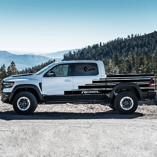 Steps Style Seitenstreifen Vinyl-Aufkleber Set für Dodge Ram Rebel 2021+