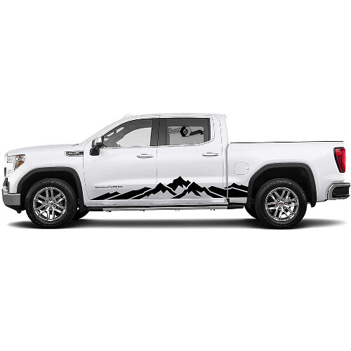 Seitlicher Vinyl-Aufkleber im Bergmassiv-Design für GMC Sierra