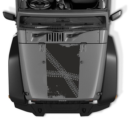 Vinyl-Aufkleber mit abgenutzten Reifenspuren für die Motorhaube des Jeep Wrangler