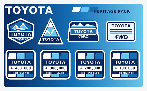 Toyota High Mileage Heritage Blau Hellblau Weiß Retro Aufkleber Set Decals Grafiken