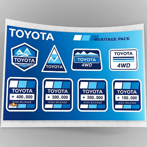 Toyota High Mileage Heritage Blau Hellblau Weiß Retro Aufkleber Set Decals Grafiken