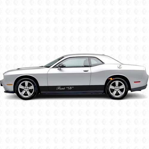 Gerade Streifen & benutzerdefinierter Text Seitenschweller Vinyl-Aufkleber für Dodge Challenger