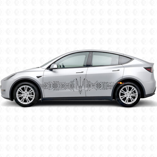 Ukrainisches Ornament im Techno-Stil Seiten-Vinylaufkleber für Tesla Model Y