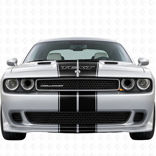 Vollständiges Vinyl-Aufkleberset mit Doppelkontur-Streifen & individuellem Text für Dodge Challenger 2008-2014
