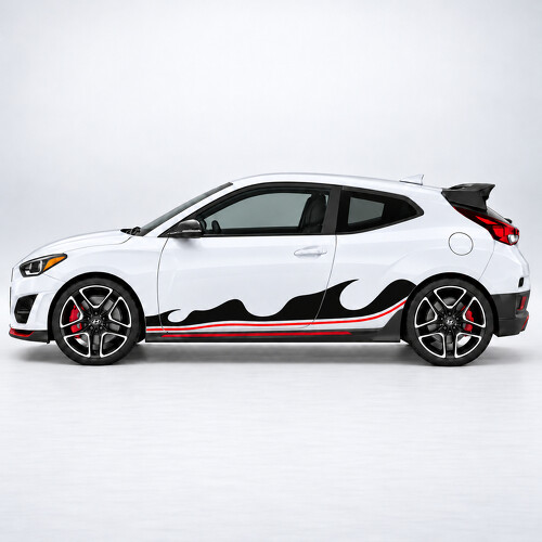 Dreifach-Wellen-Kammstreifen Seitentür Vinyl-Aufkleber für Hyundai Veloster N JS 2019–2022